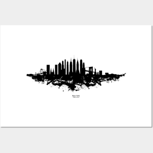 New York Skyline Watercolor Black and White Posters and Art